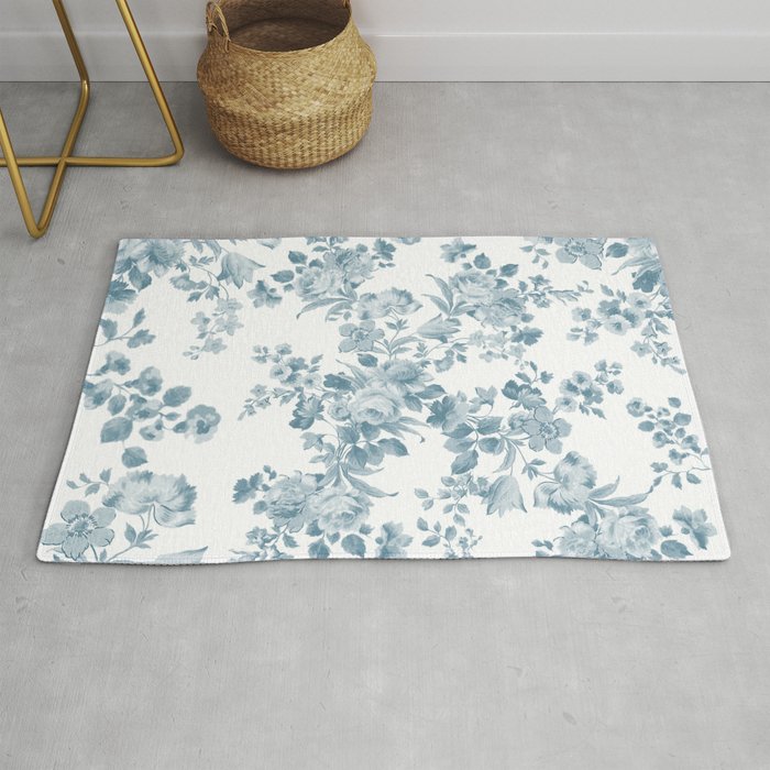 Vintage blue white bohemian elegant floral Rug Gallery Image 1
