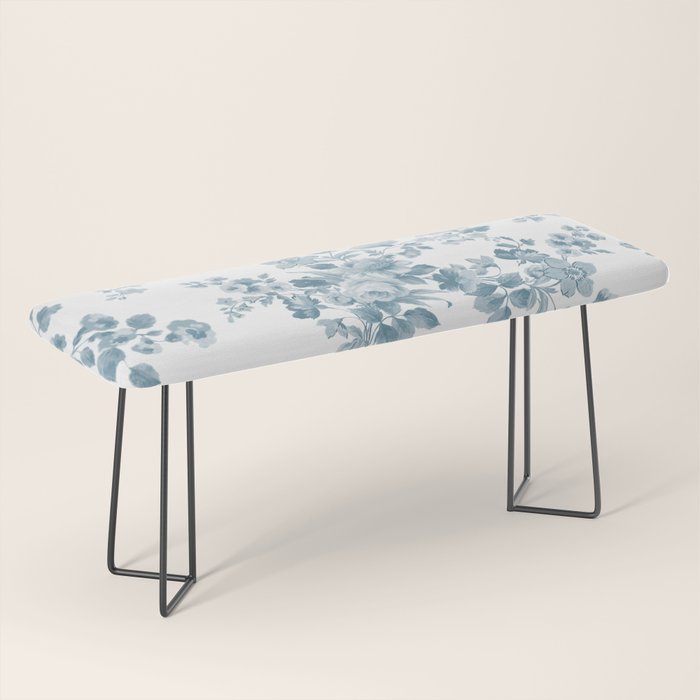 Vintage blue white bohemian elegant floral Bench Gallery Image 1