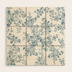 Vintage blue white bohemian elegant floral Wood Wall Art Gallery Image 1