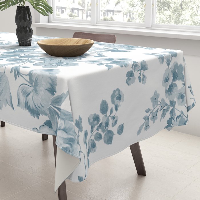 Vintage blue white bohemian elegant floral Tablecloth Gallery Image 3