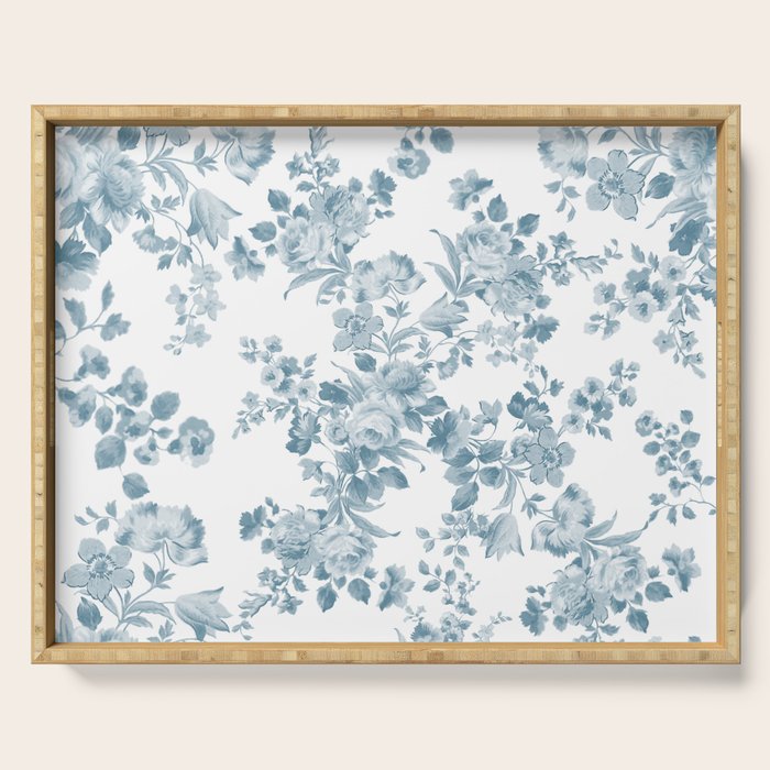 Vintage blue white bohemian elegant floral Serving Tray Gallery Image 1