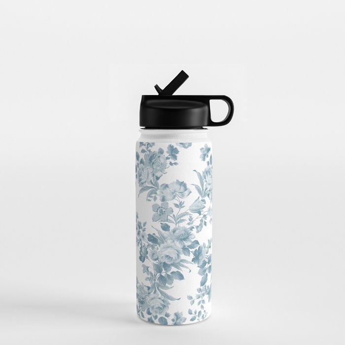 Vintage blue white bohemian elegant floral Water Bottle Gallery Image 1