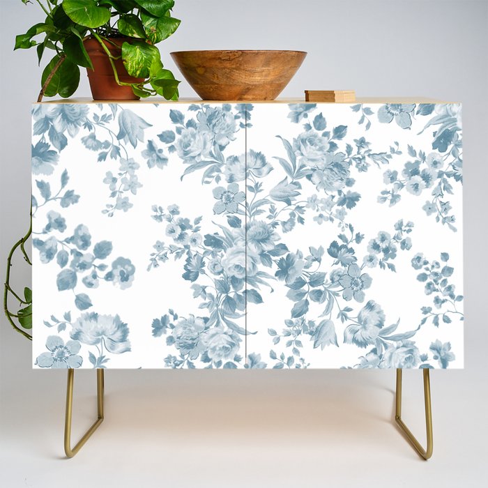 Vintage blue white bohemian elegant floral Credenza Gallery Image 1
