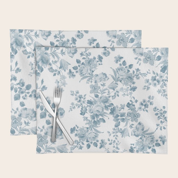 Vintage blue white bohemian elegant floral Placemat Gallery Image 1