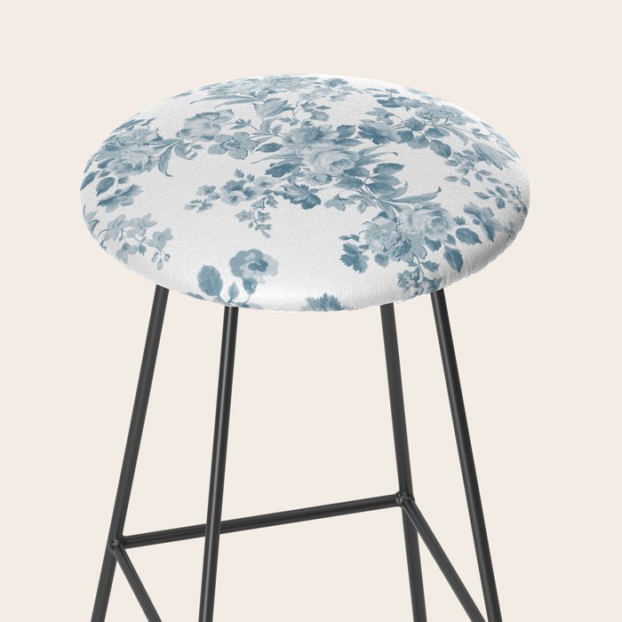 Vintage blue white bohemian elegant floral Stool Gallery Image 2