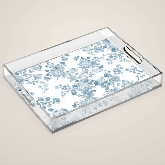 Vintage blue white bohemian elegant floral Acrylic Tray Gallery Image 1
