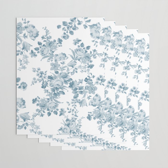 Vintage blue white bohemian elegant floral Wrapping Paper Gallery Image 3
