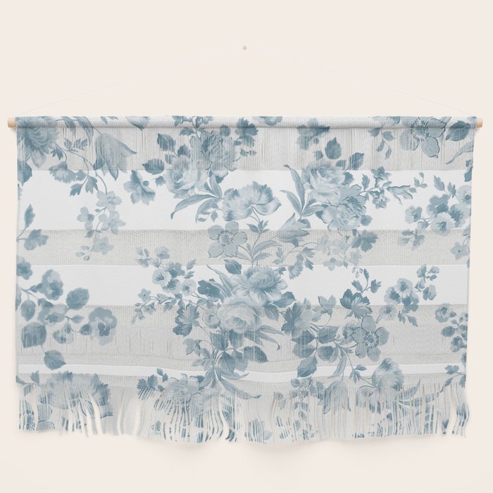 Vintage blue white bohemian elegant floral Wall Hanging Gallery Image 1