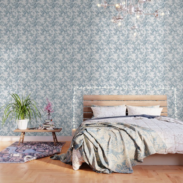 Vintage blue white bohemian elegant floral Wallpaper Gallery Image 3