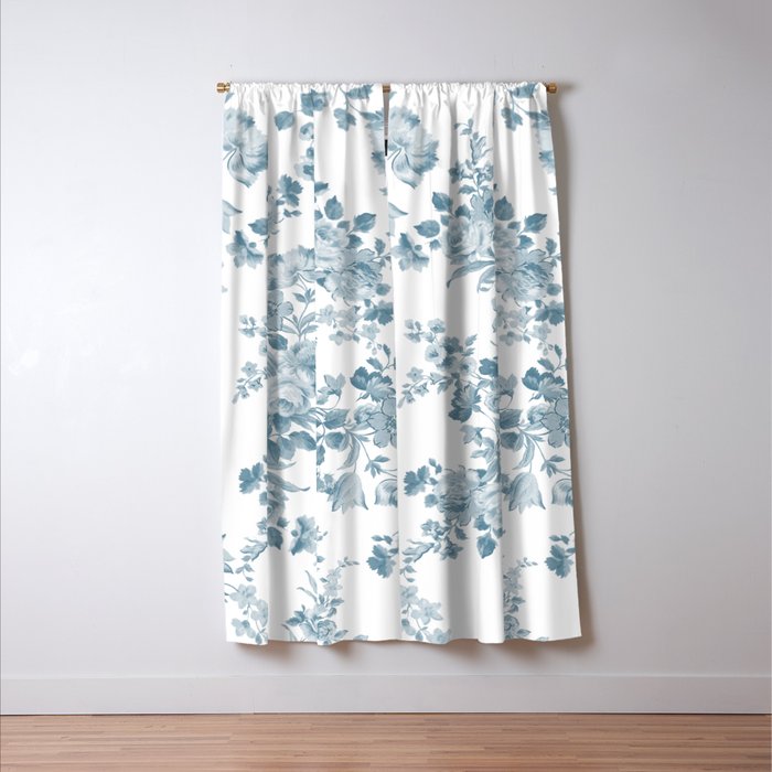 Vintage blue white bohemian elegant floral Window Curtain Gallery Image 3