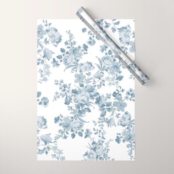 Vintage blue white bohemian elegant floral Wrapping Paper Gallery Image 1