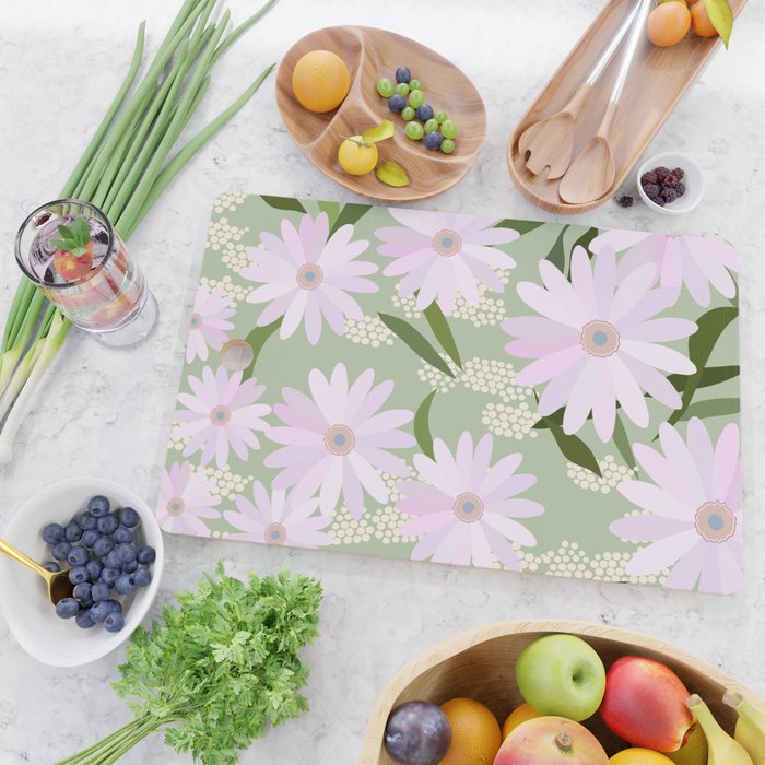 Playful Daisies | 01 - Lilac And Pastel Green Cutting Board Gallery Image 2