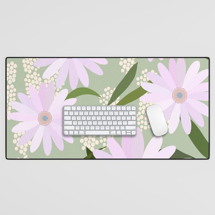Playful Daisies | 01 - Lilac And Pastel Green Desk Mat Gallery Image 1