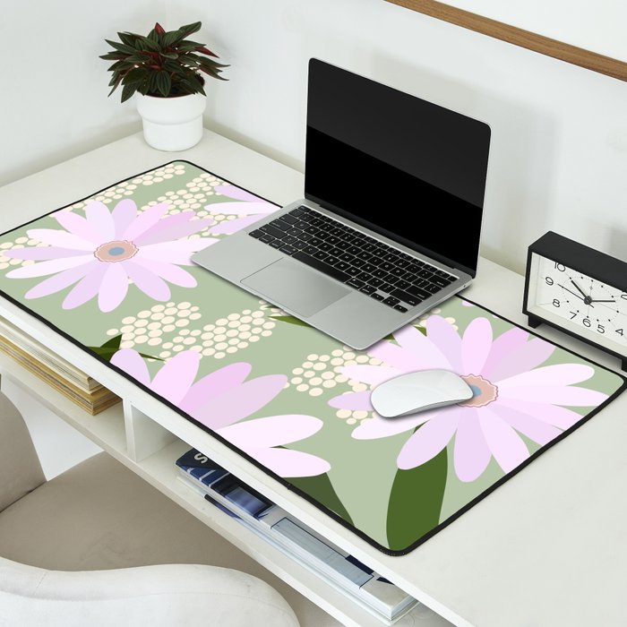 Playful Daisies | 01 - Lilac And Pastel Green Desk Mat Gallery Image 2