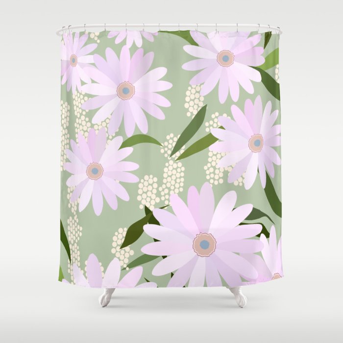 Playful Daisies | 01 - Lilac And Pastel Green Shower Curtain Gallery Image 1