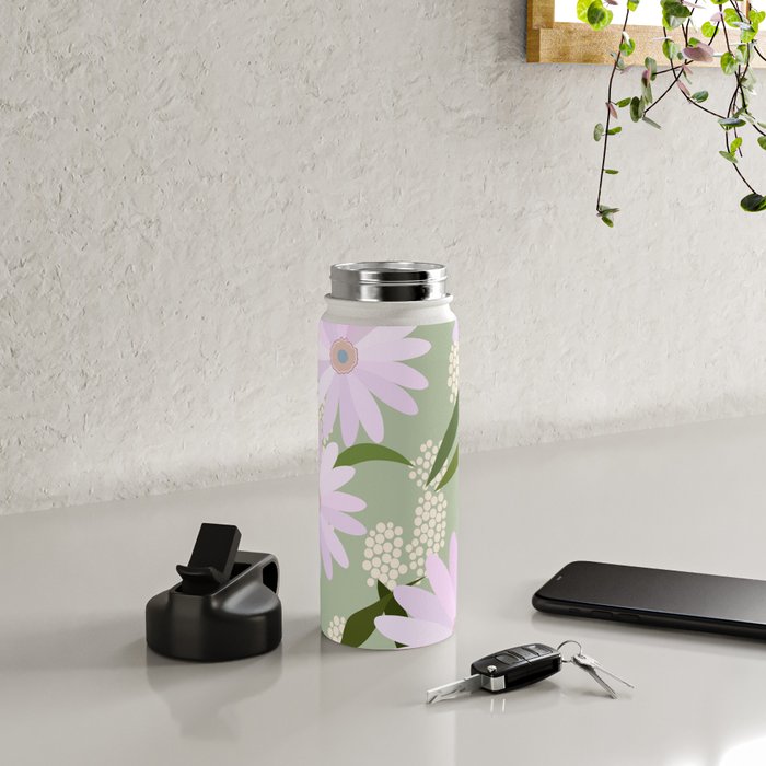 Playful Daisies | 01 - Lilac And Pastel Green Water Bottle Gallery Image 4