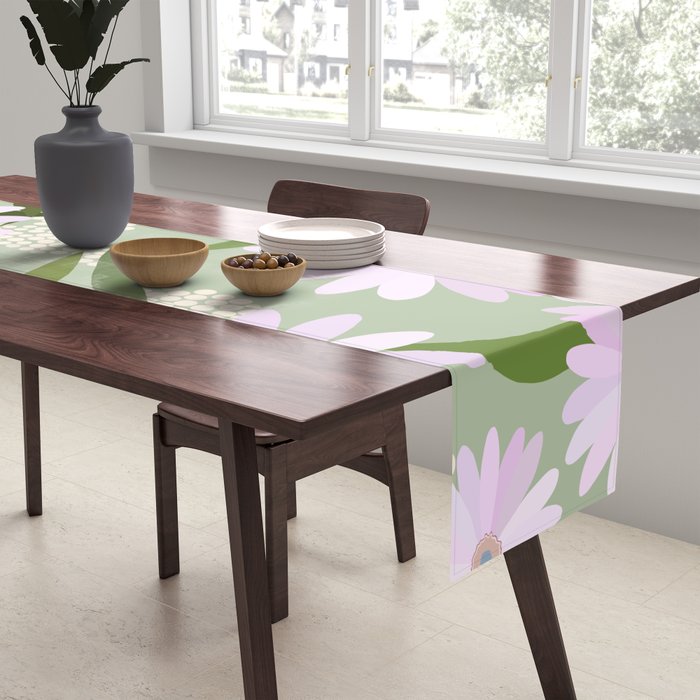 Playful Daisies | 01 - Lilac And Pastel Green Table Runner Gallery Image 2