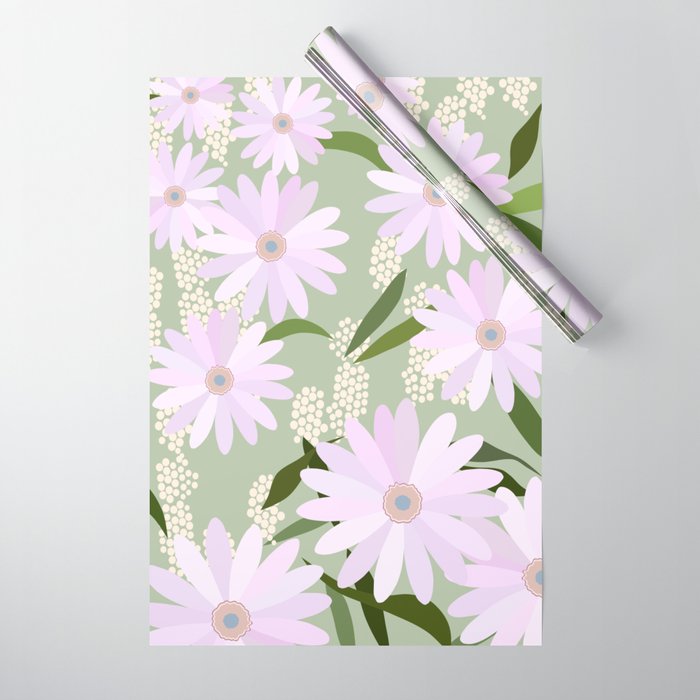 Playful Daisies | 01 - Lilac And Pastel Green Wrapping Paper Gallery Image 1