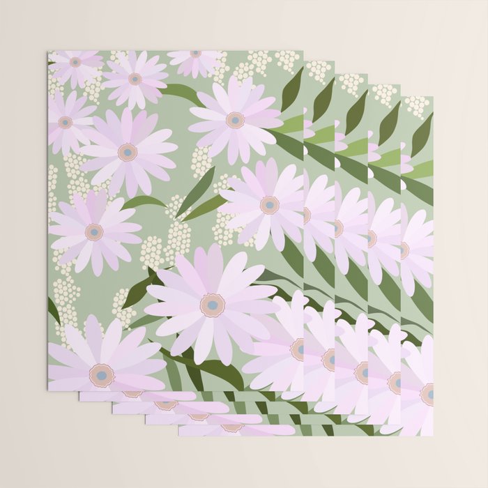 Playful Daisies | 01 - Lilac And Pastel Green Wrapping Paper Gallery Image 3