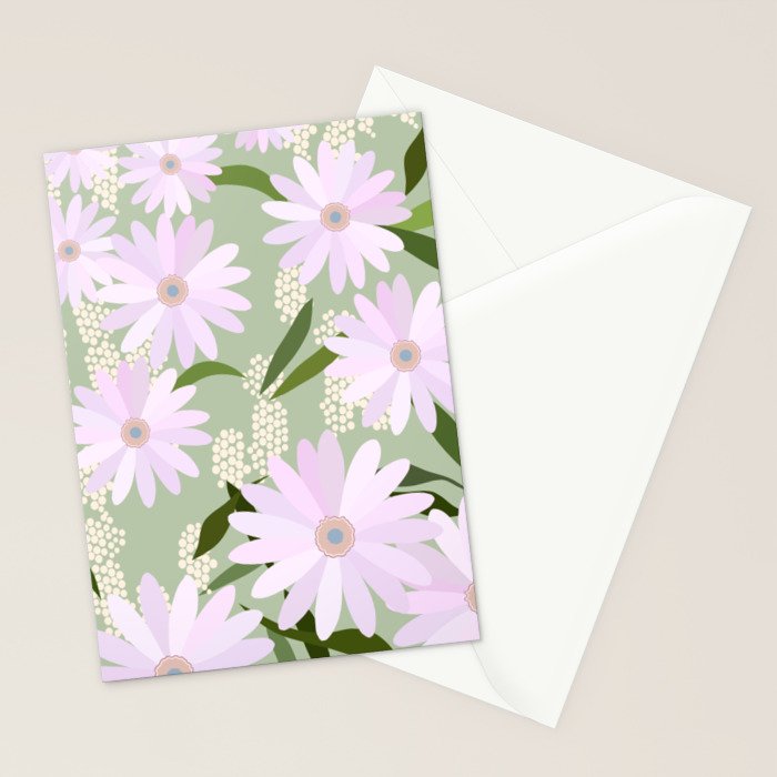 Playful Daisies | 01 - Lilac And Pastel Green Stationery Card Gallery Image 2