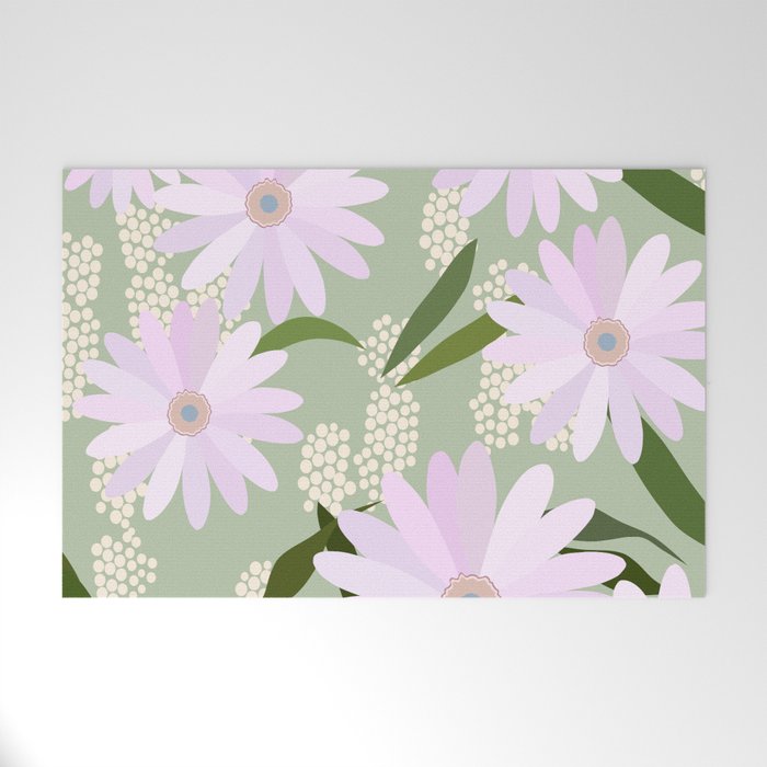 Playful Daisies | 01 - Lilac And Pastel Green Welcome Mat Gallery Image 1