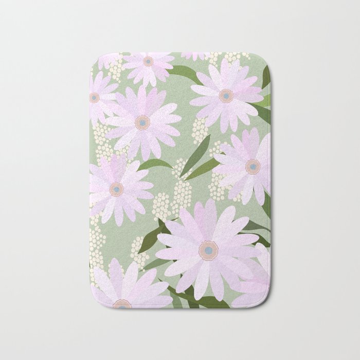 Playful Daisies | 01 - Lilac And Pastel Green Bath Mat Gallery Image 1
