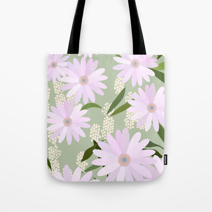 Playful Daisies | 01 - Lilac And Pastel Green Tote Bag Gallery Image 1