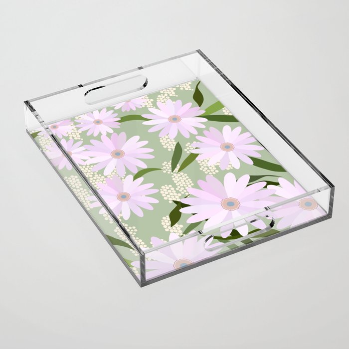 Playful Daisies | 01 - Lilac And Pastel Green Acrylic Tray Gallery Image 1