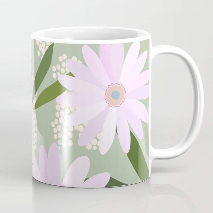 Playful Daisies | 01 - Lilac And Pastel Green Coffee Mug Gallery Image 1