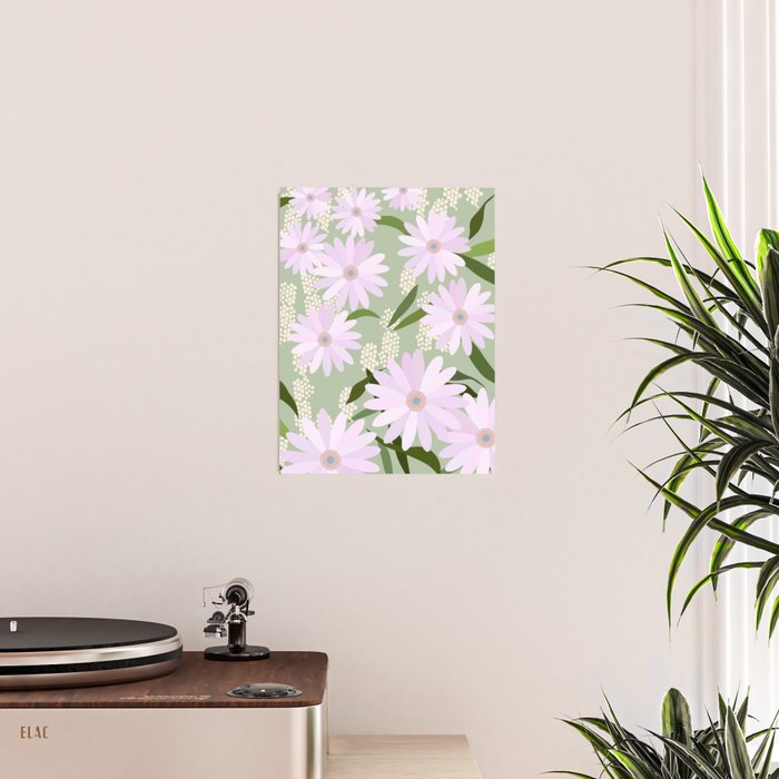 Playful Daisies | 01 - Lilac And Pastel Green Poster Gallery Image 2
