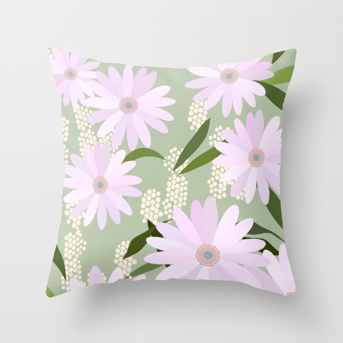 Playful Daisies | 01 - Lilac And Pastel Green Throw Pillow Gallery Image 1