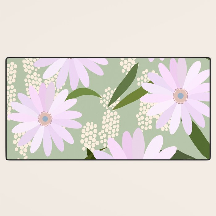 Playful Daisies | 01 - Lilac And Pastel Green Desk Mat Gallery Image 3