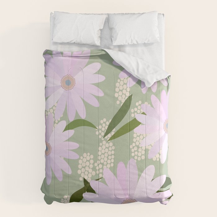 Playful Daisies | 01 - Lilac And Pastel Green Comforter Gallery Image 6