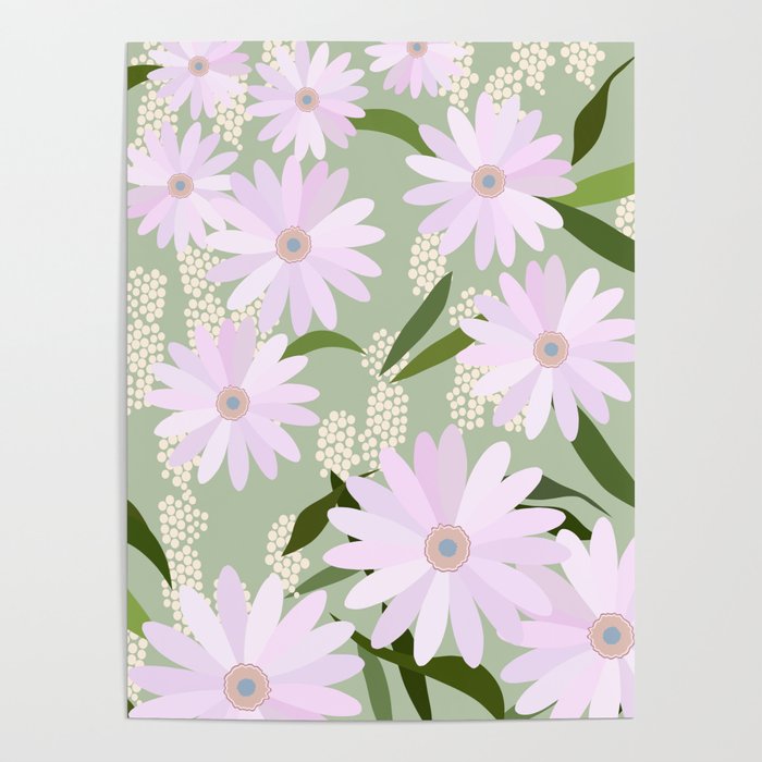 Playful Daisies | 01 - Lilac And Pastel Green Poster Gallery Image 4