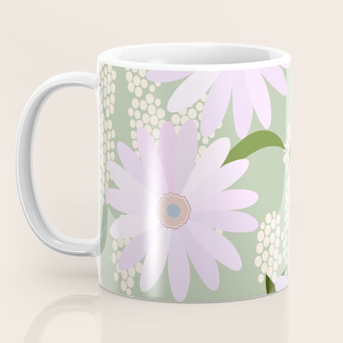 Playful Daisies | 01 - Lilac And Pastel Green Coffee Mug Gallery Image 3
