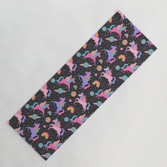 Space Unicorns - Neon Rainbow on Black Yoga Mat Gallery Image 1