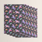 Space Unicorns - Neon Rainbow on Black Wrapping Paper Gallery Image 3