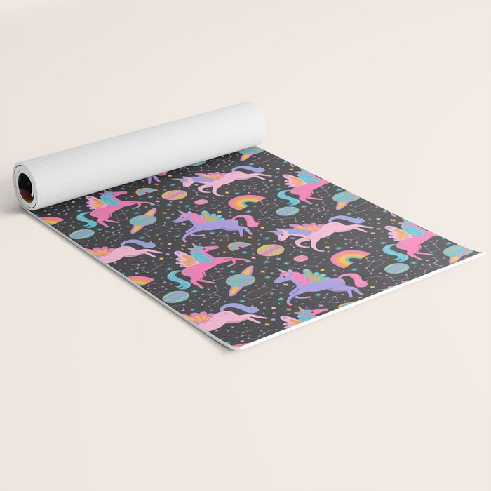 Space Unicorns - Neon Rainbow on Black Yoga Mat Gallery Image 2