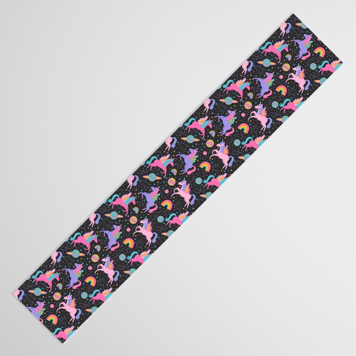 Space Unicorns - Neon Rainbow on Black Table Runner Gallery Image 3