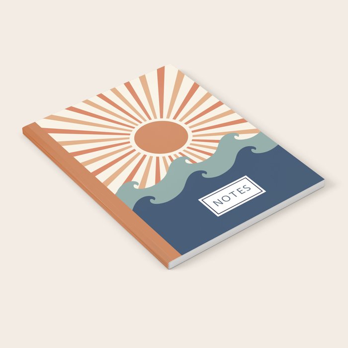 Retro, Sun and Wave Art, Blue and Orange Notebook Gallery Image 1