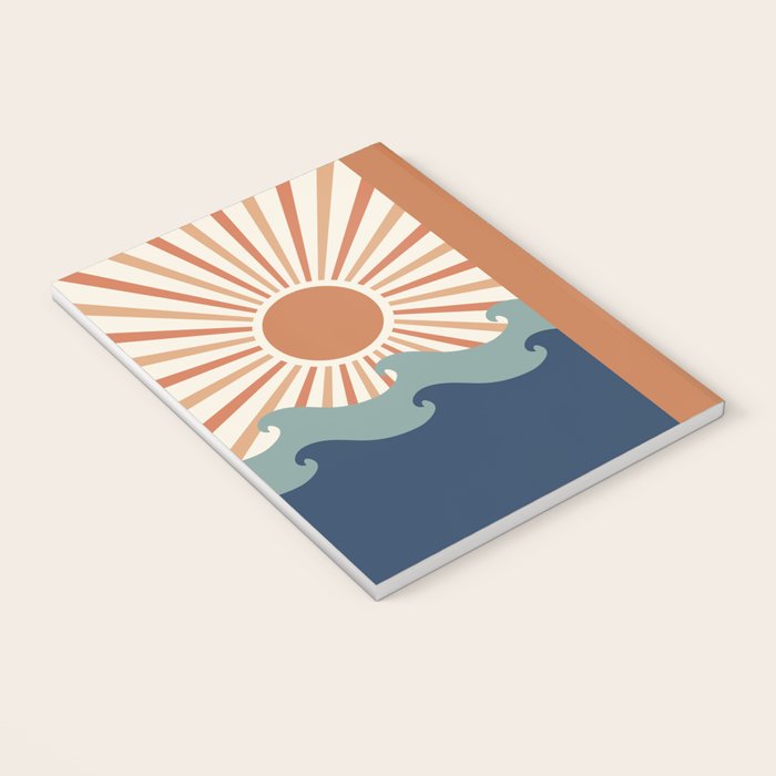 Retro, Sun and Wave Art, Blue and Orange Notebook Gallery Image 3