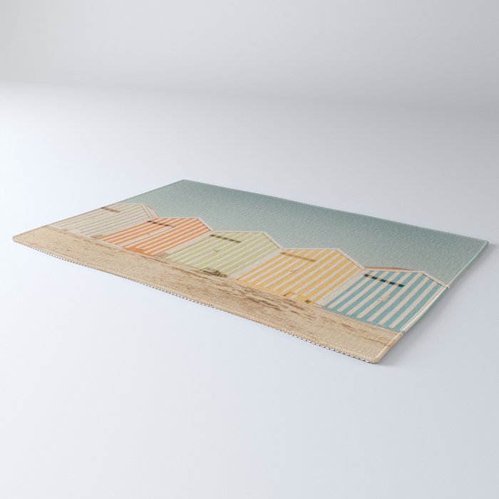 Pastel Candy Striped Beach Huts - summer beach photography by Ingrid Beddoes Rug Gallery Image 3