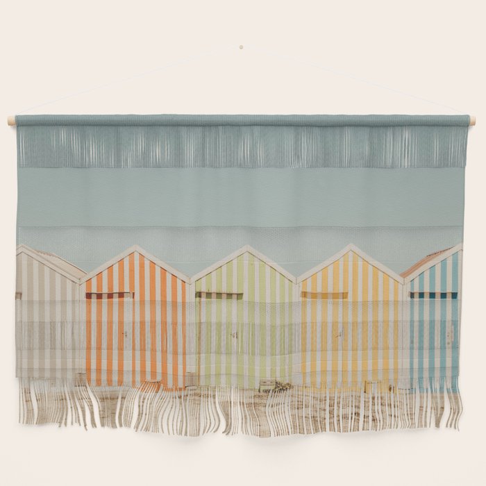 Pastel Candy Striped Beach Huts - summer beach photography by Ingrid Beddoes Wall Hanging Gallery Image 1