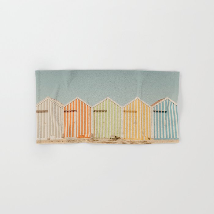 Pastel Candy Striped Beach Huts - summer beach photography by Ingrid Beddoes Towels Gallery Image 1