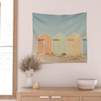 Pastel Candy Striped Beach Huts - summer beach photography by Ingrid Beddoes Wall Tapestry Gallery Image 2