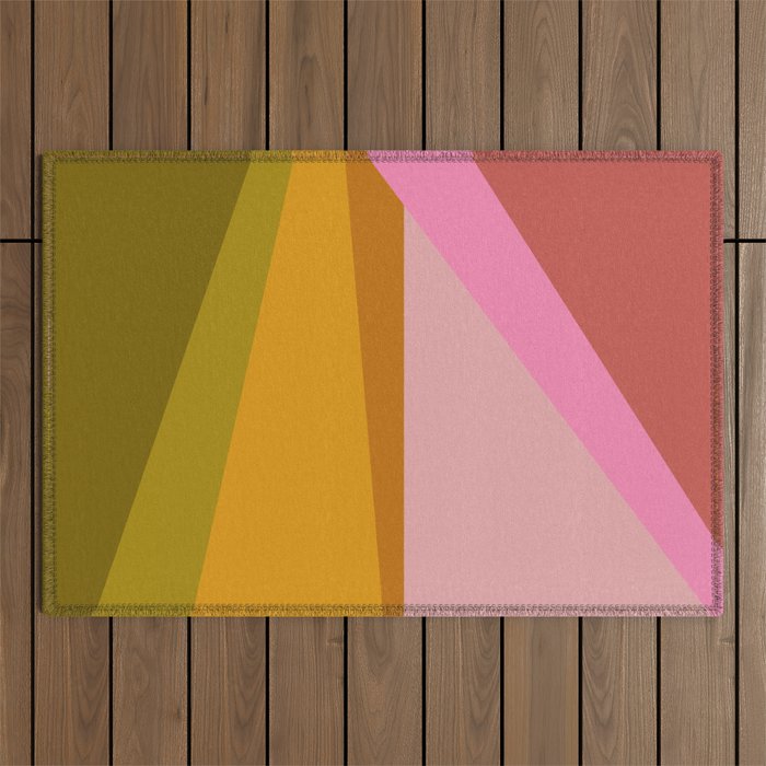 Colorful Geometric Abstract in Pink, Mustard, and Green Outdoor Rug Gallery Image 1