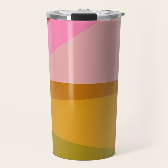 Colorful Geometric Abstract in Pink, Mustard, and Green Travel Mug Gallery Image 1