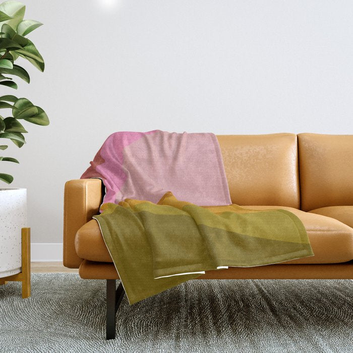 Colorful Geometric Abstract in Pink, Mustard, and Green Throw Blanket Gallery Image 1