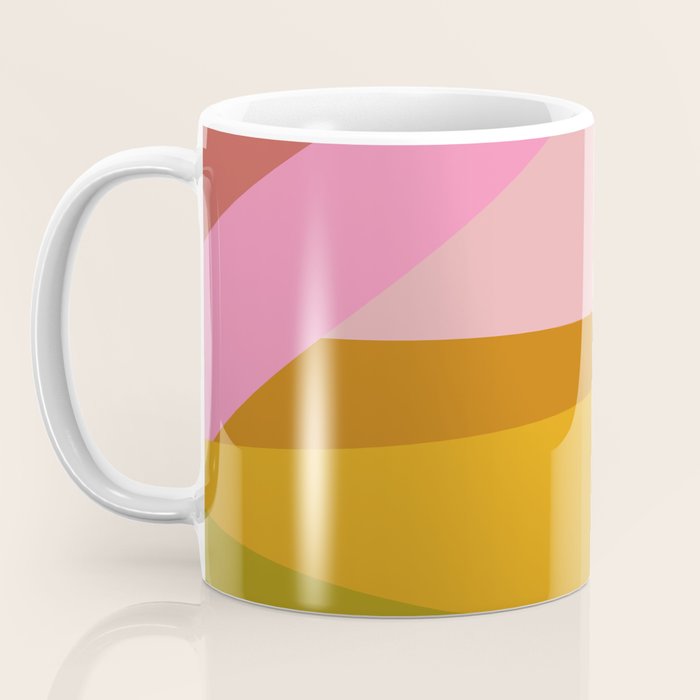 Colorful Geometric Abstract in Pink, Mustard, and Green Coffee Mug Gallery Image 3