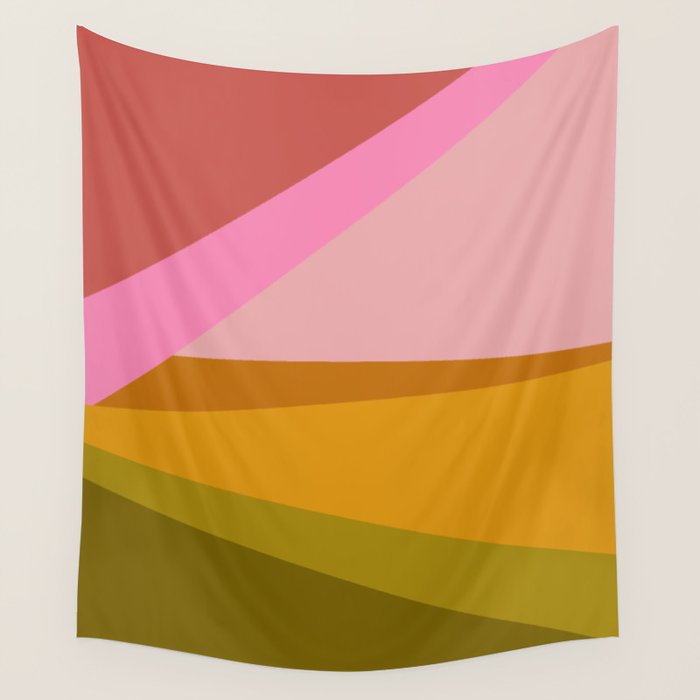 Colorful Geometric Abstract in Pink, Mustard, and Green Wall Tapestry Gallery Image 1